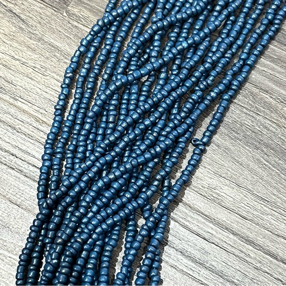 Handmade Dark Blue Multi Strand Seed Bead Boho Style Necklace W/ Yarn 19 Strands - Picture 6 of 16